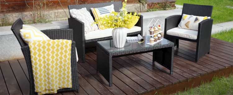 Costway Wicker Conversation Furniture Set Patio Sofa and Table Set