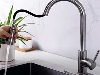 WEWE Single Handle High Arc Brushed Nickel Pull Out Kitchen Faucet