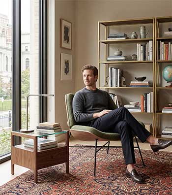 Burrow Vesper Wood & Leather Lounge Chair